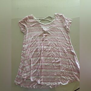 Pink Republic Pink Striped Short Sleeve Shirt Size Large Women's Casual Top